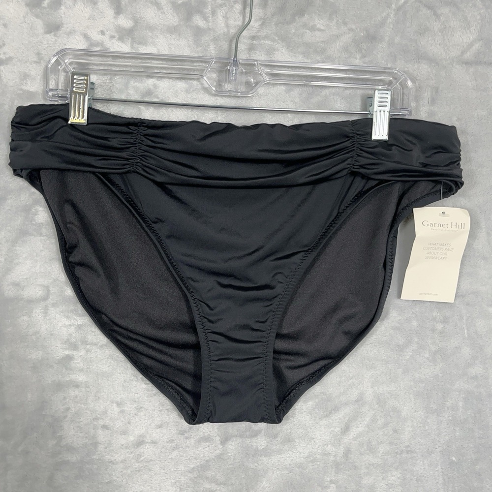 GARNET HILL Womens Black‎ NWT Ruched Bikini Bottoms Swimwear 14